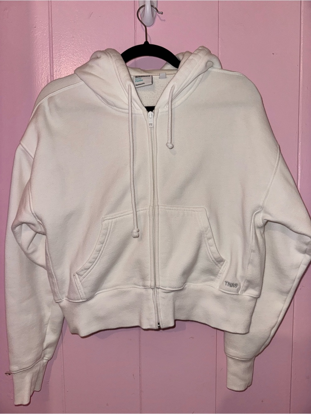 TNA White Zip-Up Hooded Sweatshirt